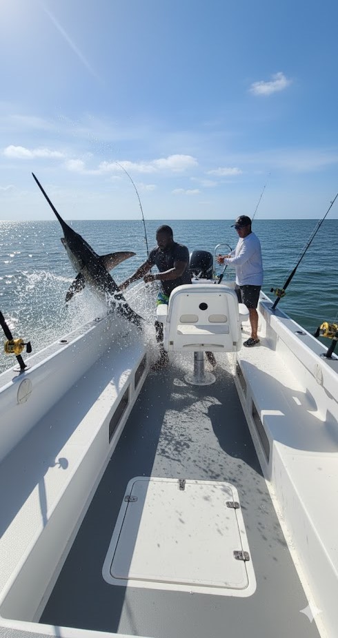 Deep sea fishing from the boat